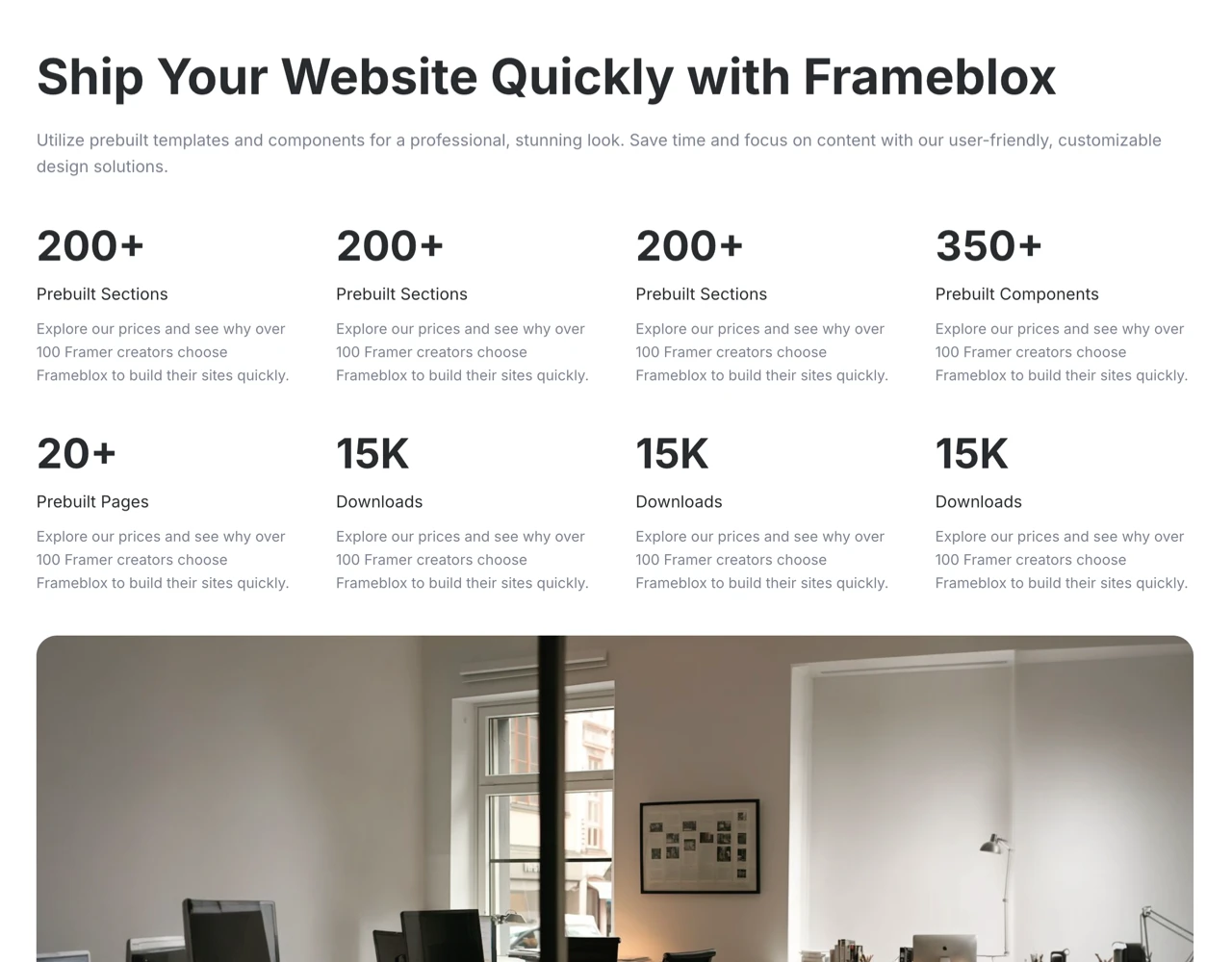 Framer Metrics Section - Frameblox UI