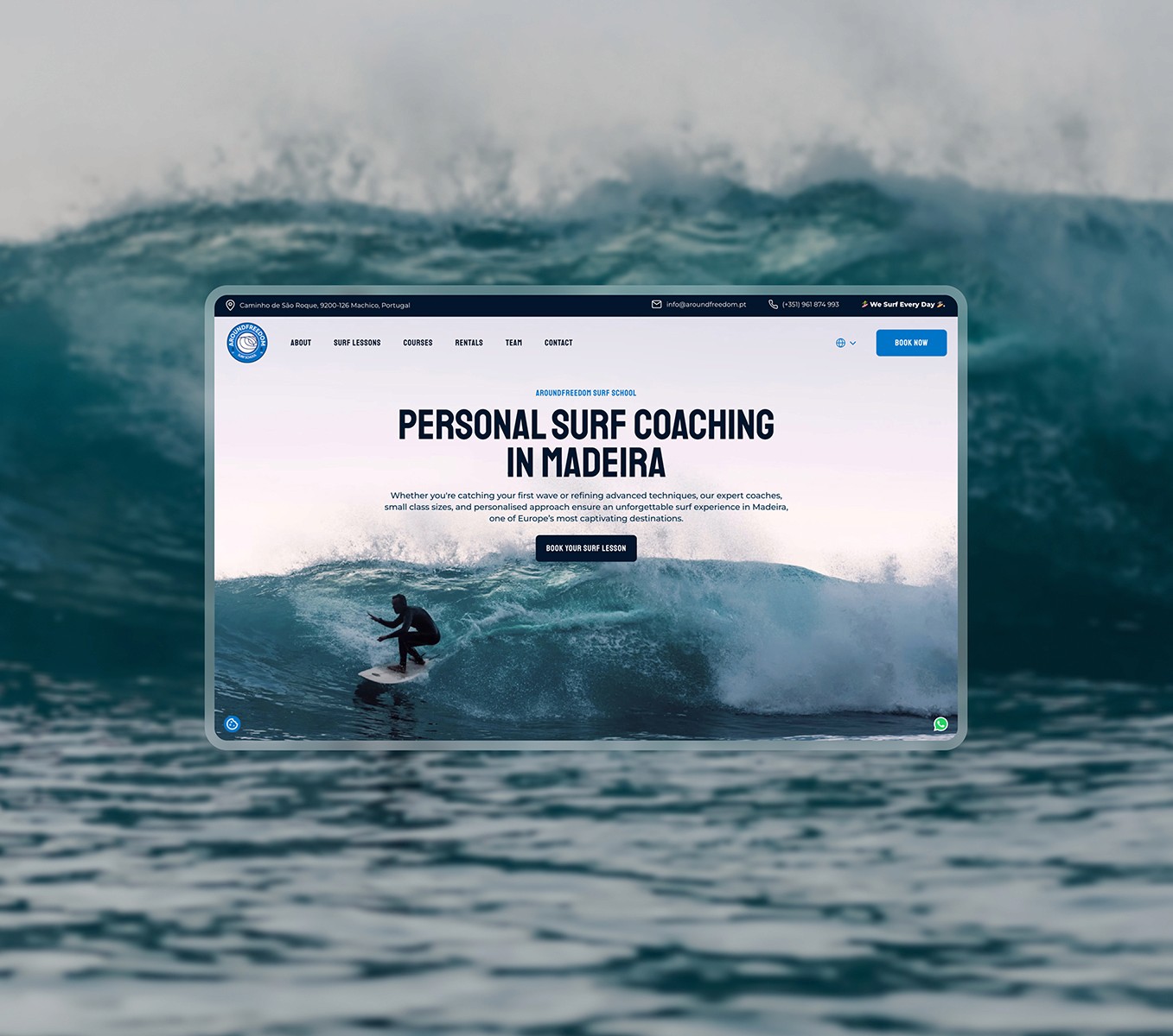 AroundFreedom Surf School Responsive Web Design Hero Section