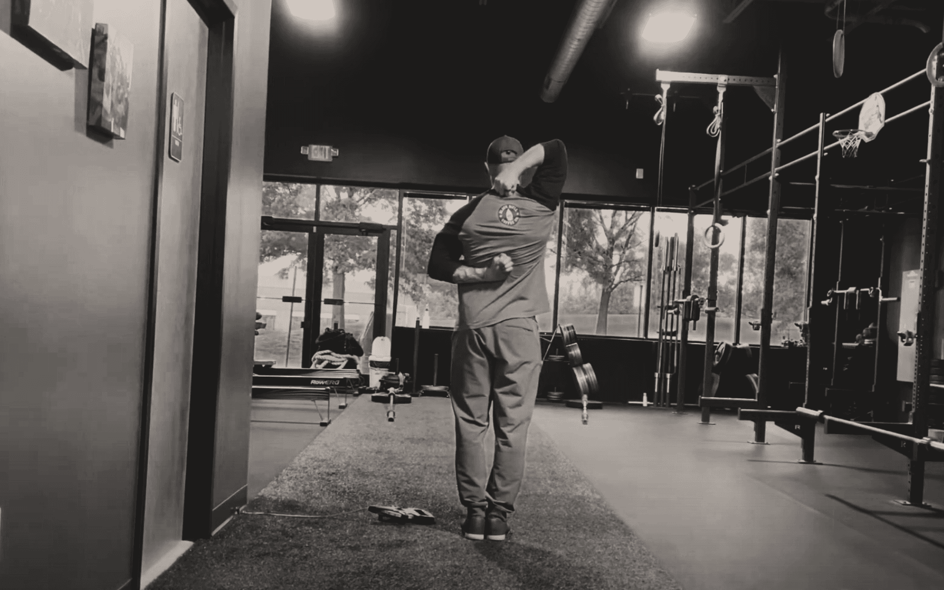 Hunter doing a shoulder mobility assessment