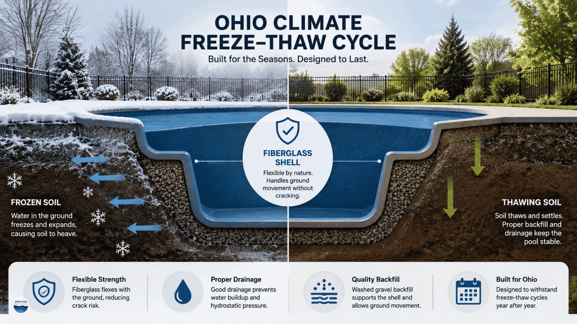 Ohio freeze thaw cycle affecting fiberglass pool installation and lifespan