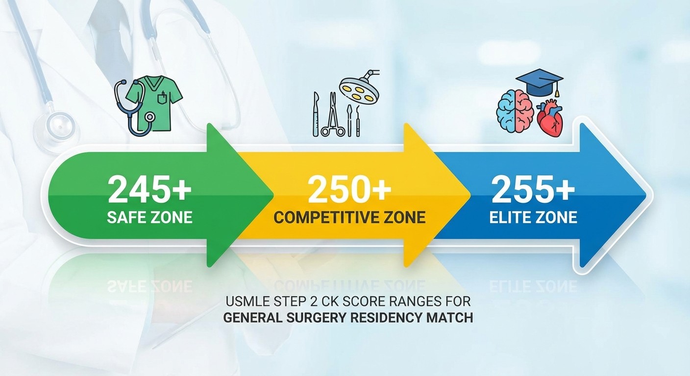 General surgery Step 2 CK score ranges and match probability