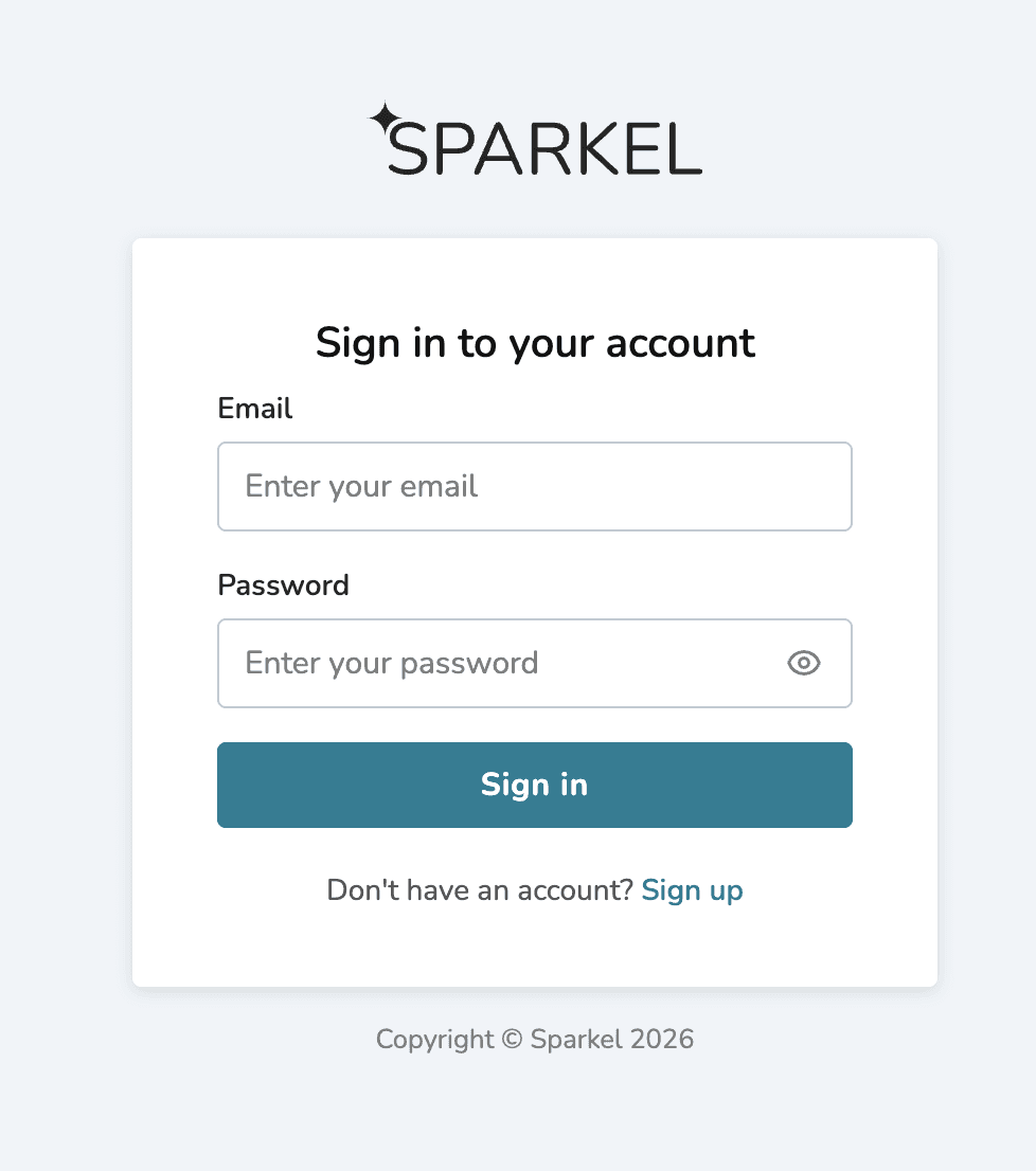 Sparkel login prompt screenshot