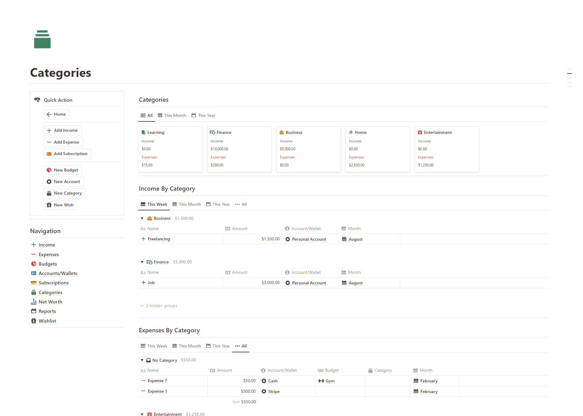 Categories - Notion Finance Tracker OS