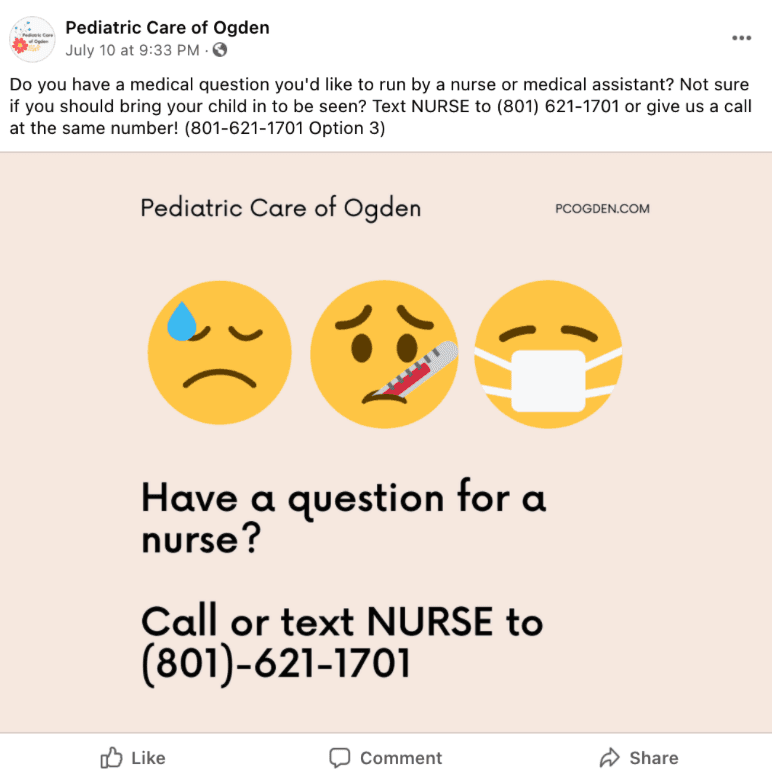 Automation in healthcare with OhMD Auopilot, allowing Pediatric Care of Ogden to market their textable number