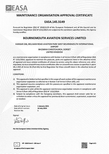 Maintenance organisation approval certificate EASA