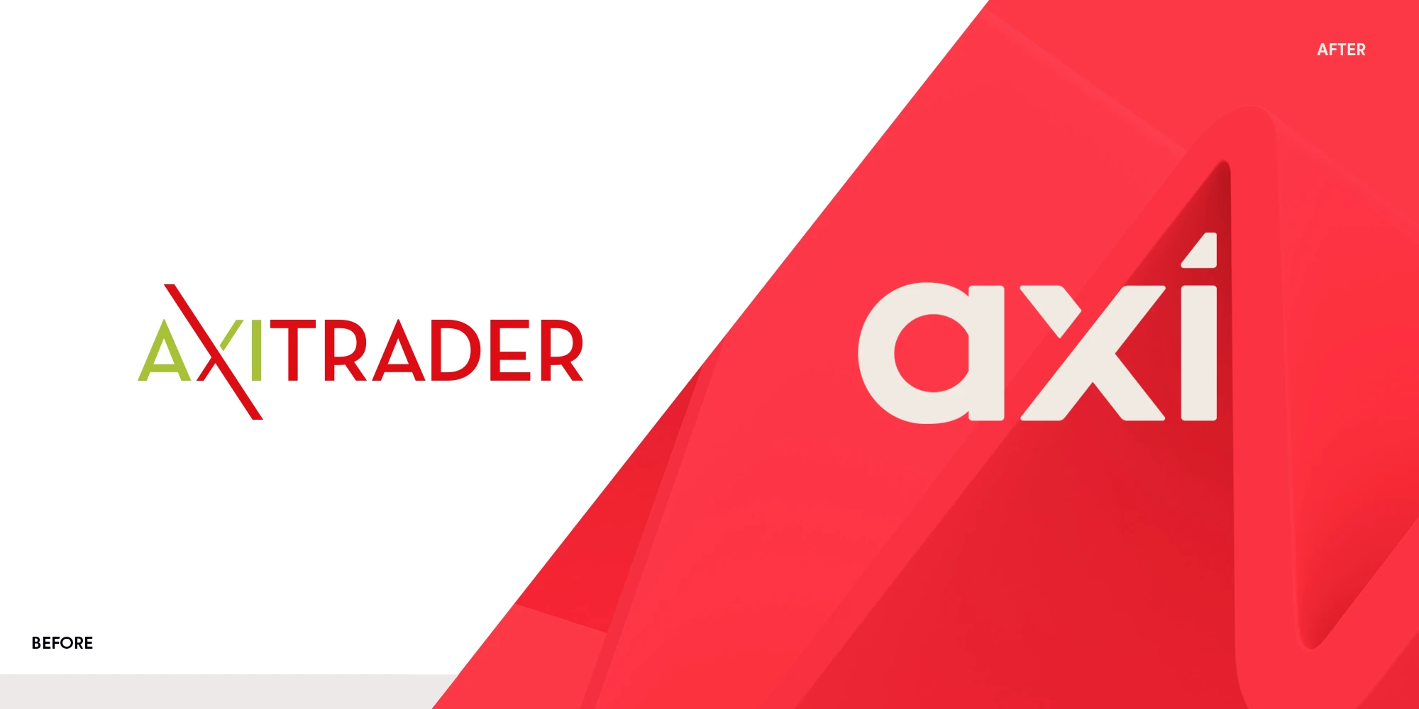 Graphic showing logos before and after, from 'AxiTrader' to 'Axi'