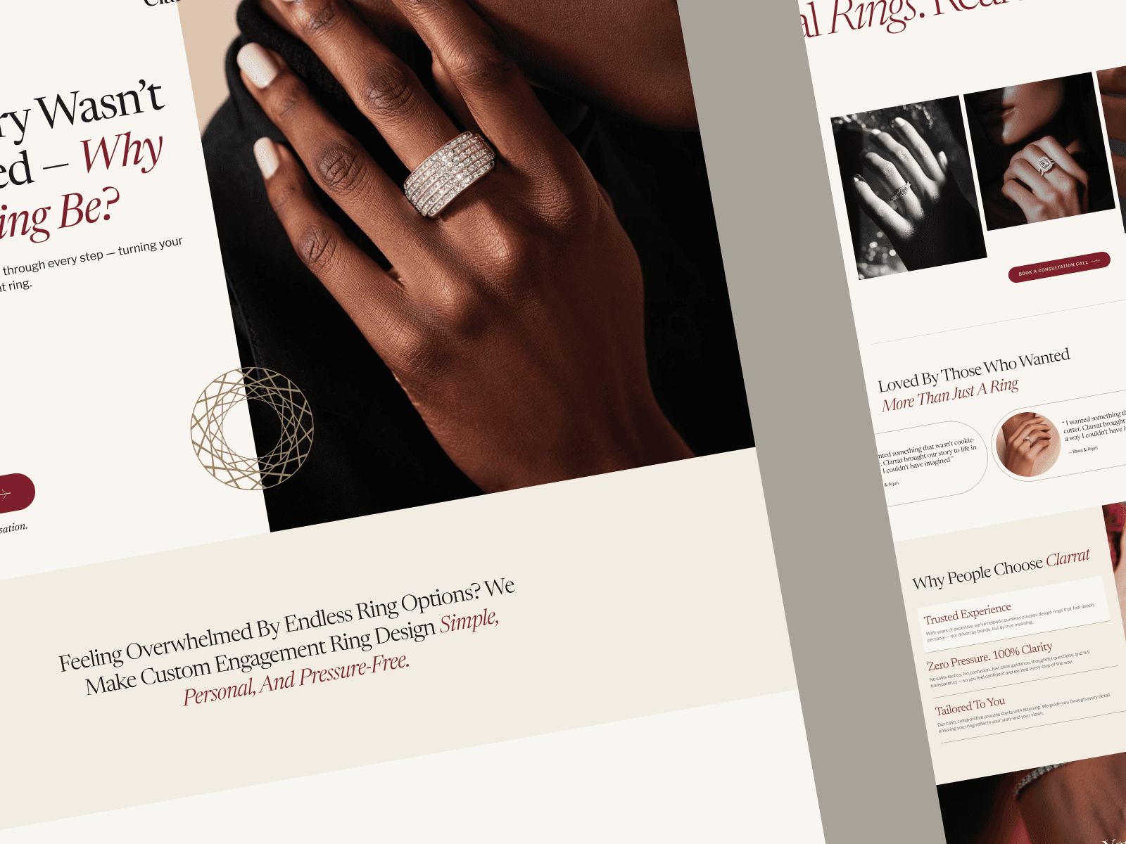 Clarrat framer website design preview shots