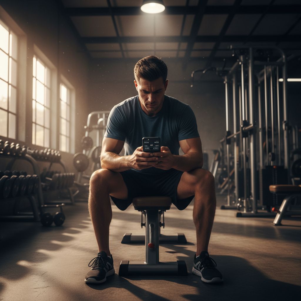 Testing workout tracking app during gym session