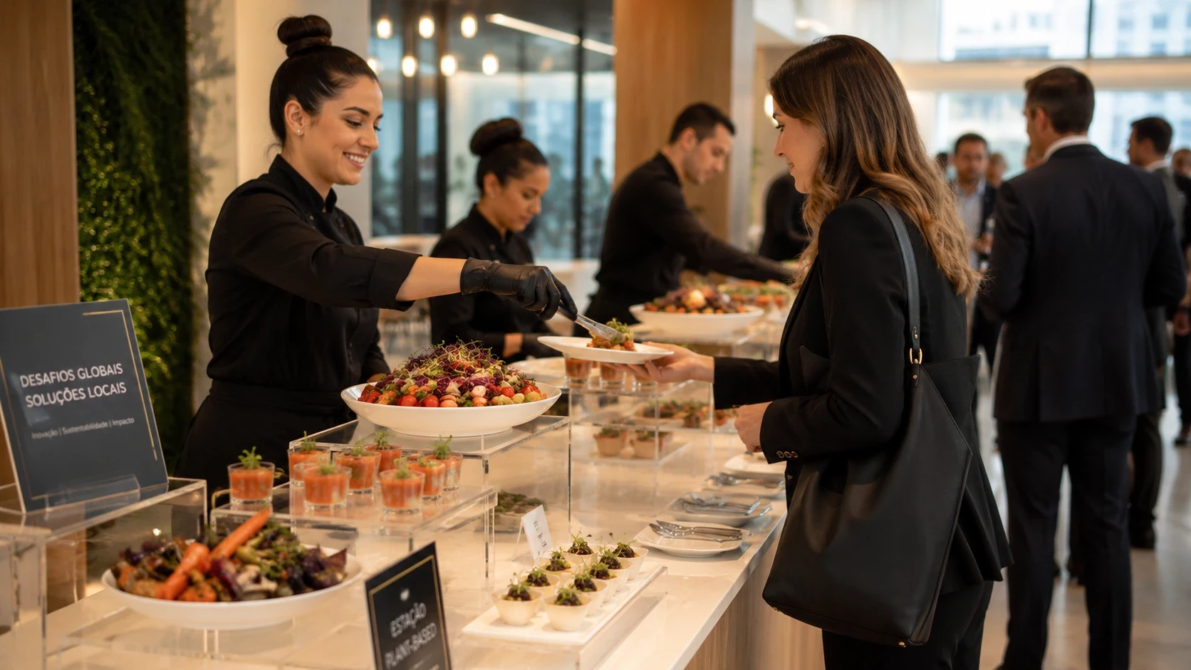 cardápio vegano corporativo integrado ao menu principal em buffet empresarial