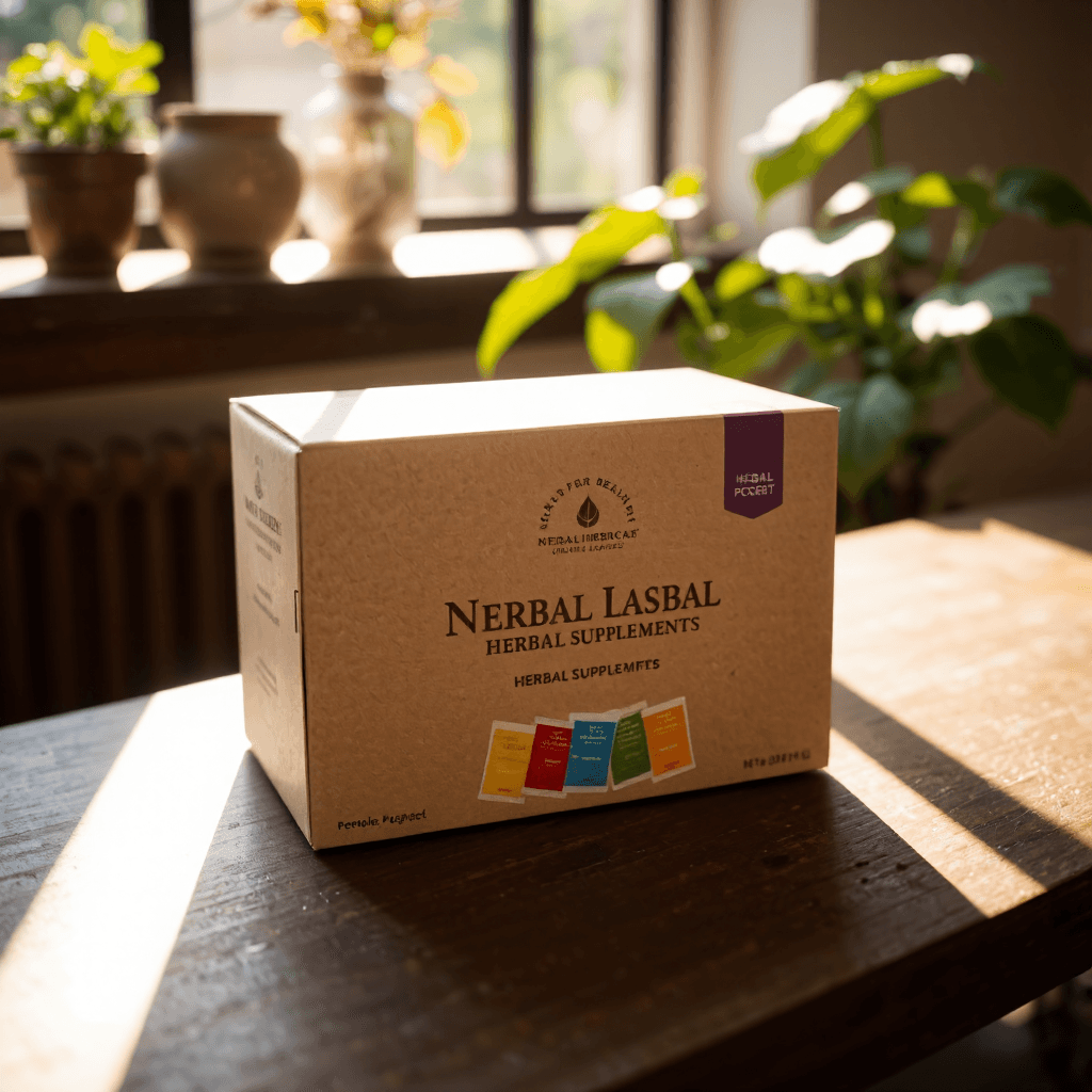 product photography of box of herbal supplement packets