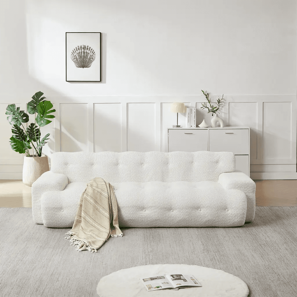 Product image for 87.4 Inch Tufted 3-Seater Sofa With Square Arms, Soft Chenille Fabric Cloud Sofa