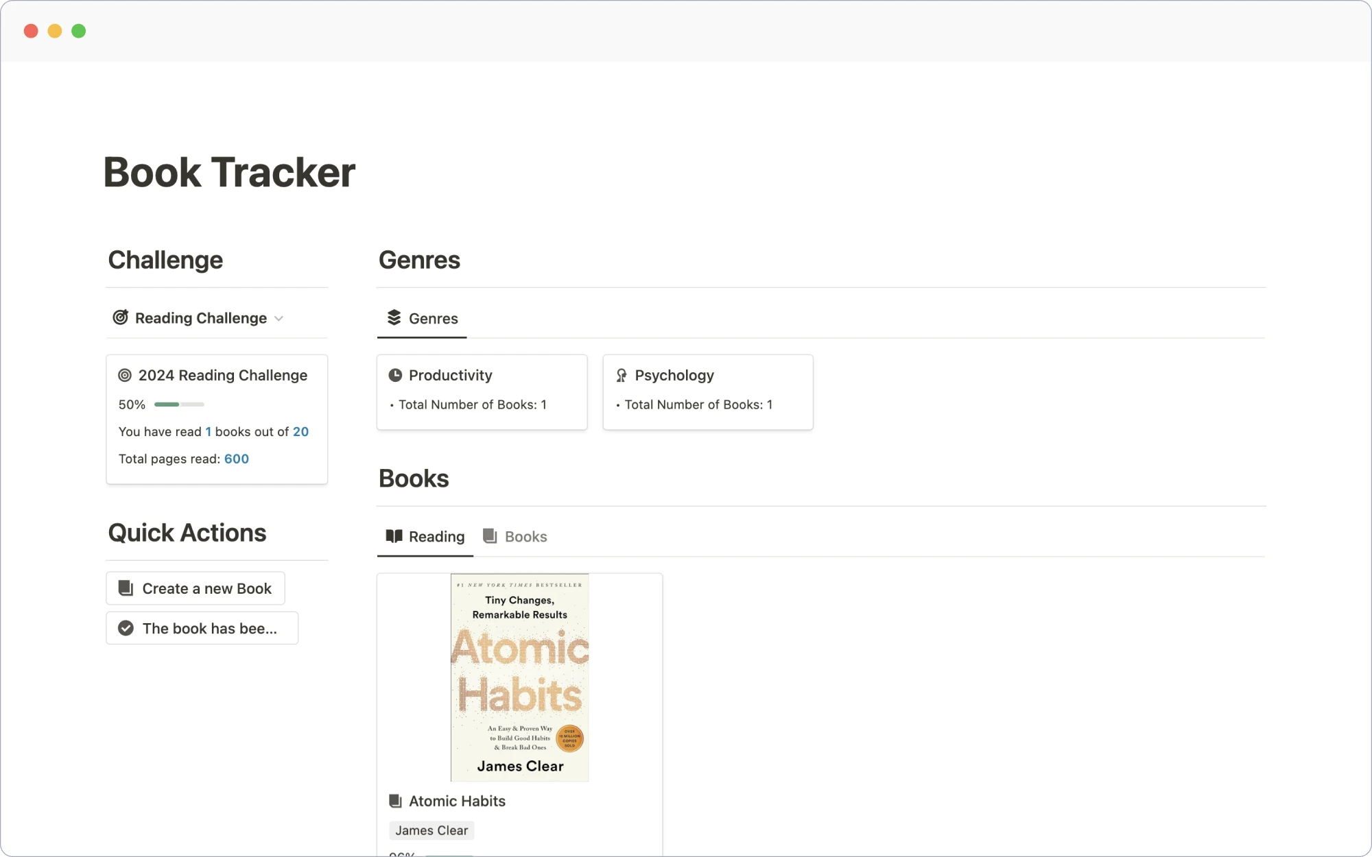 Free Book Tracker Notion Template