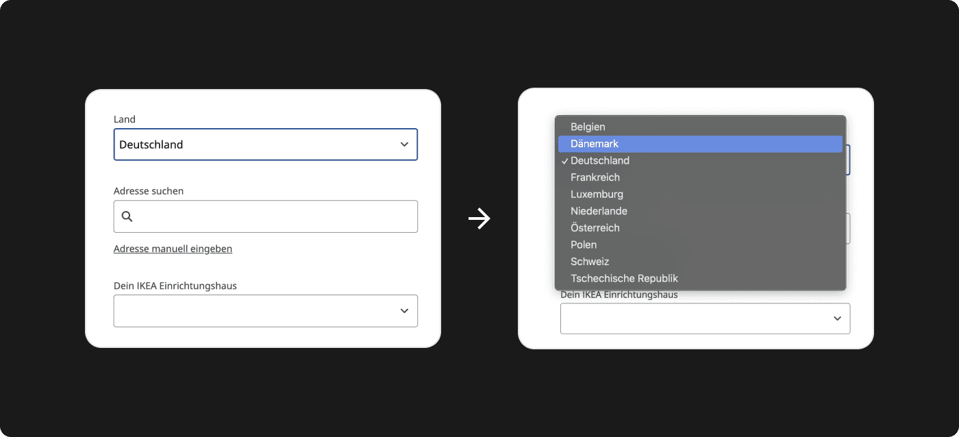 Exemplo de formulário com seleção de países