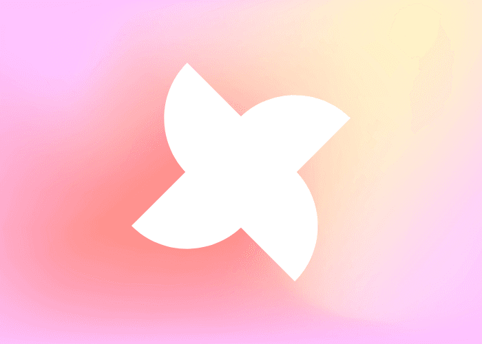 Abstract four-petal brand graphic representing social media and content services
