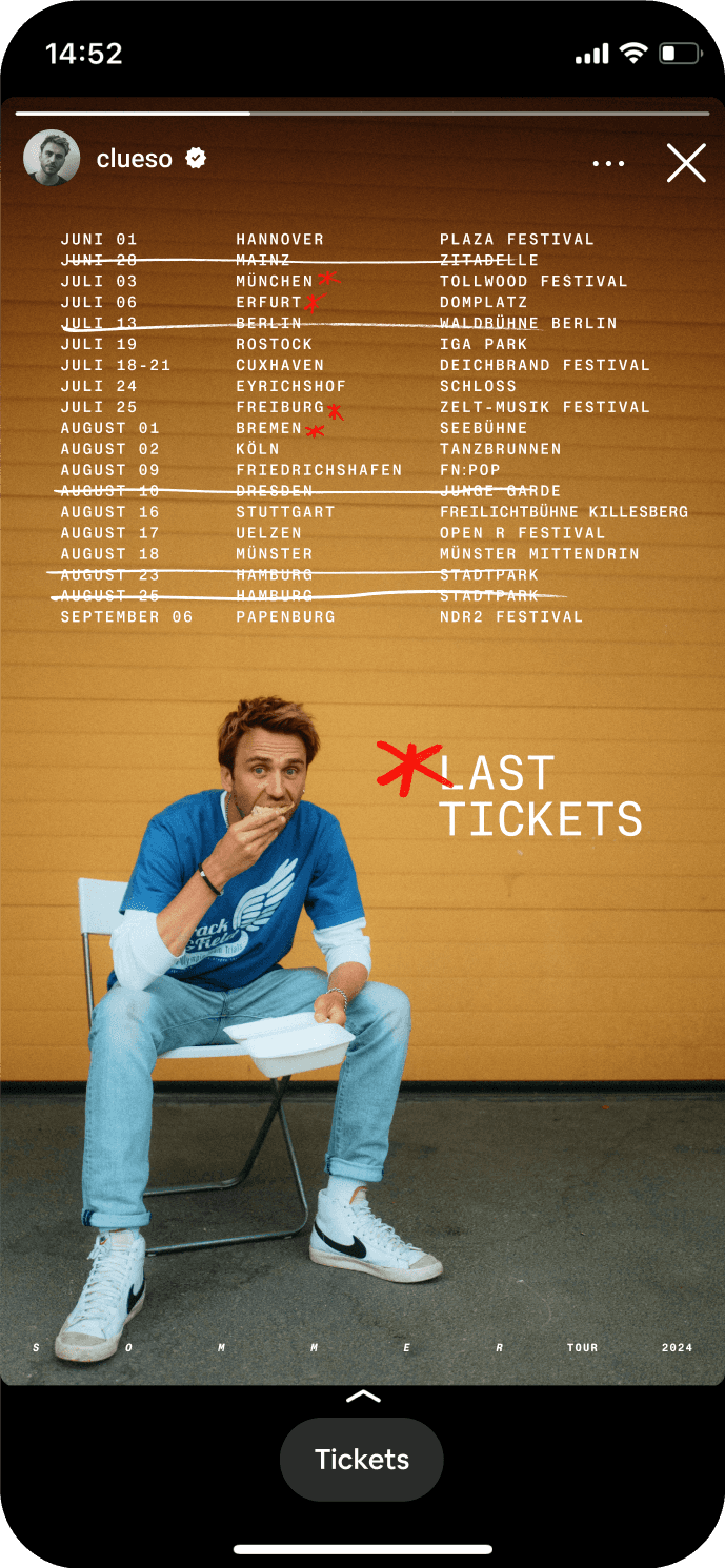 Mobile Ansicht eines Clueso-Tourposters