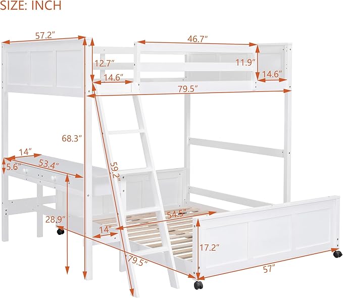 The queen bunk bed with desk blends modern aesthetics with practical design for any setting.