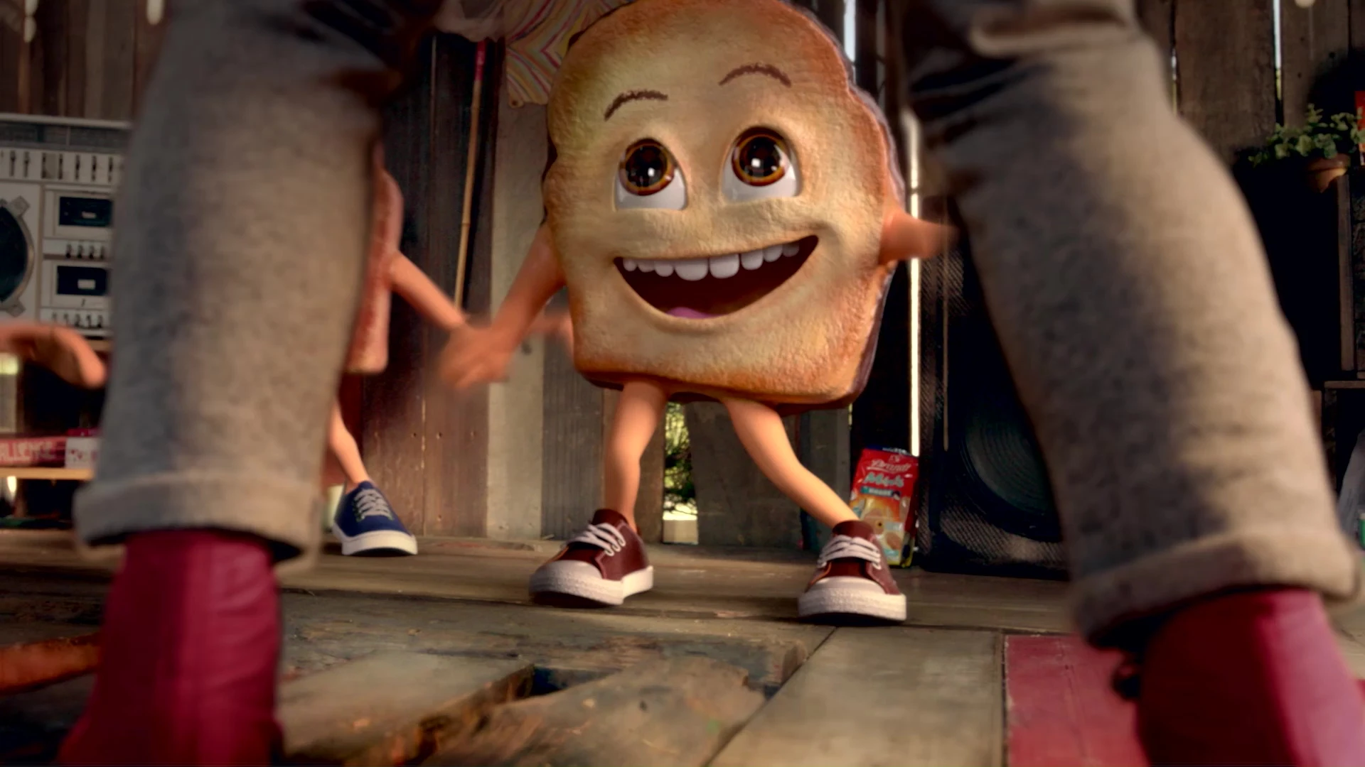Zwieback character dancing with kids