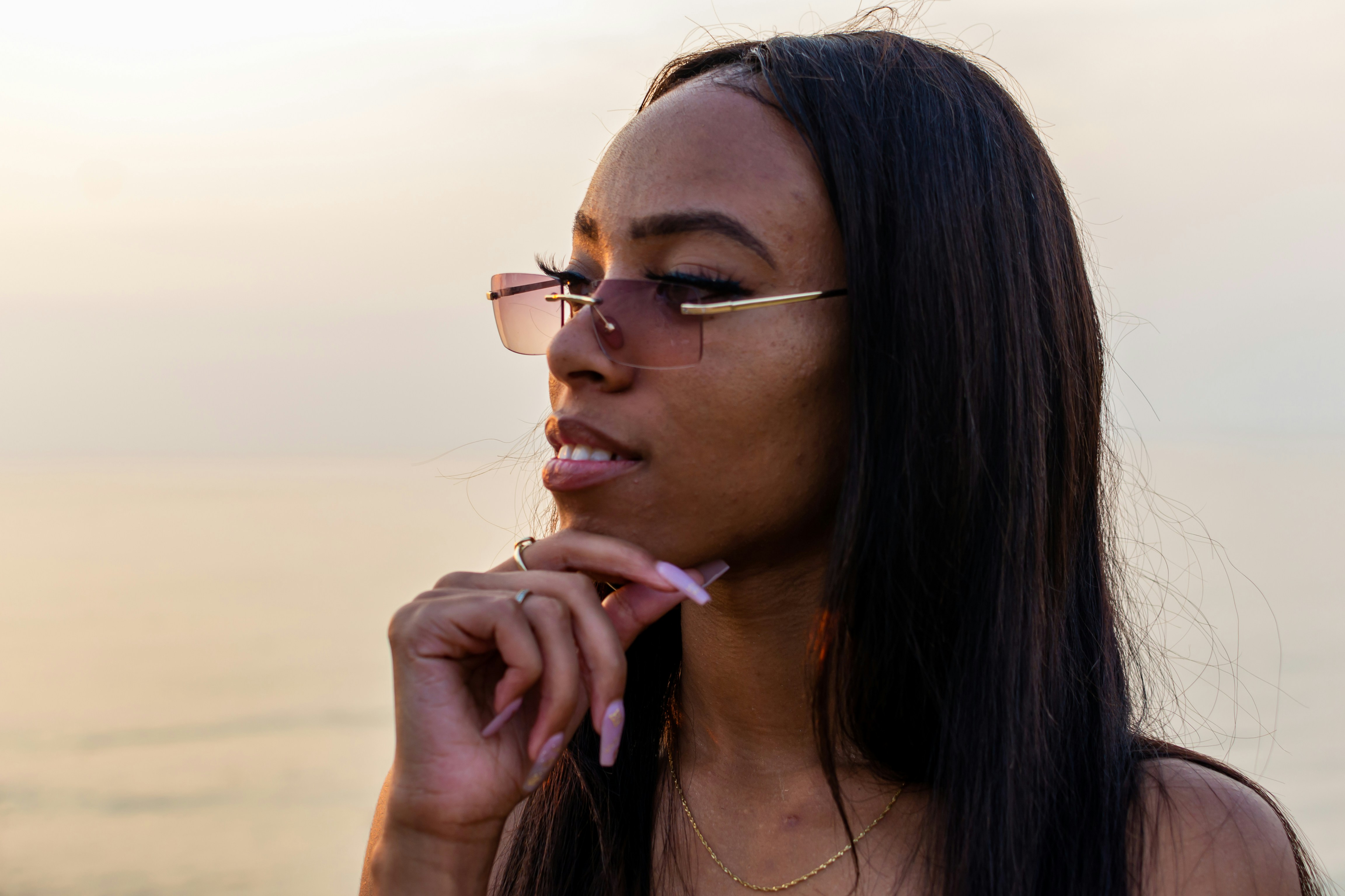 woman in black framed eyeglasses