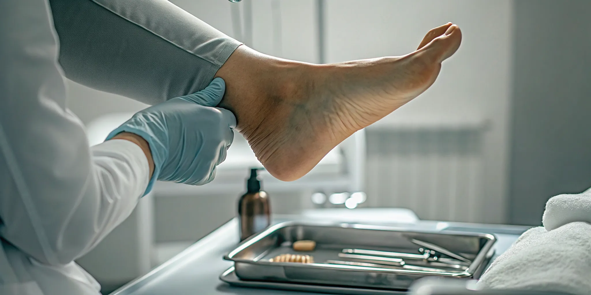 Podiatrist providing professional foot corn treatment.