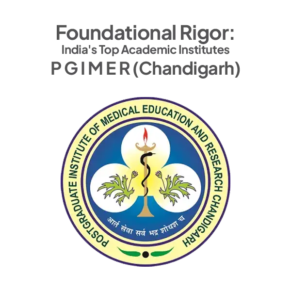 PGIMER Chandigarh का official logo जहाँ Dr. Tushar ने अपनी specialized surgical training पूरी की।