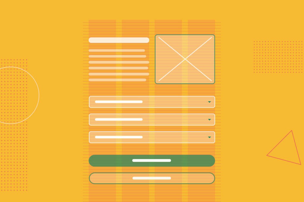 UI wireframes set in a standard grid system