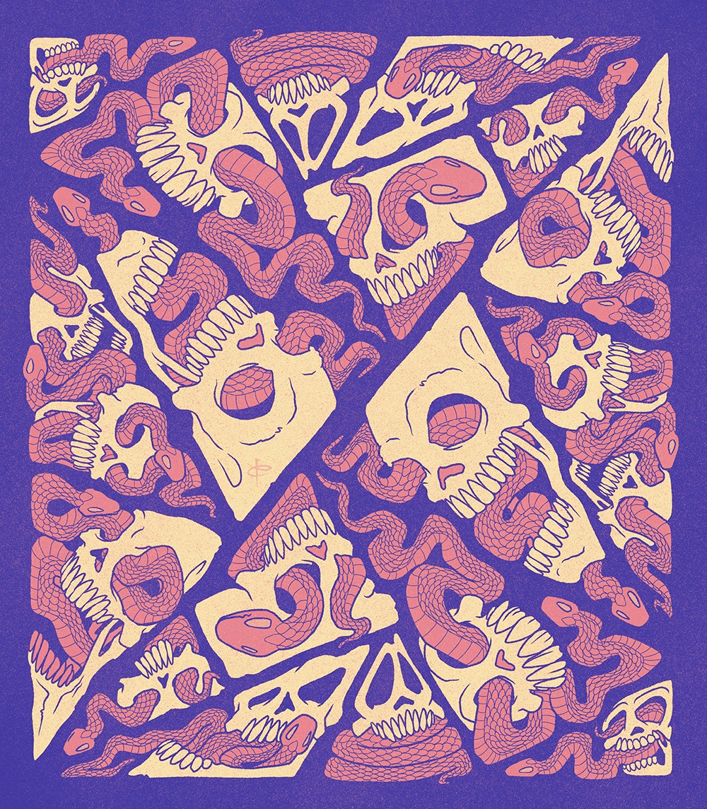 Symetrical Pattern with Skulls and Snakes