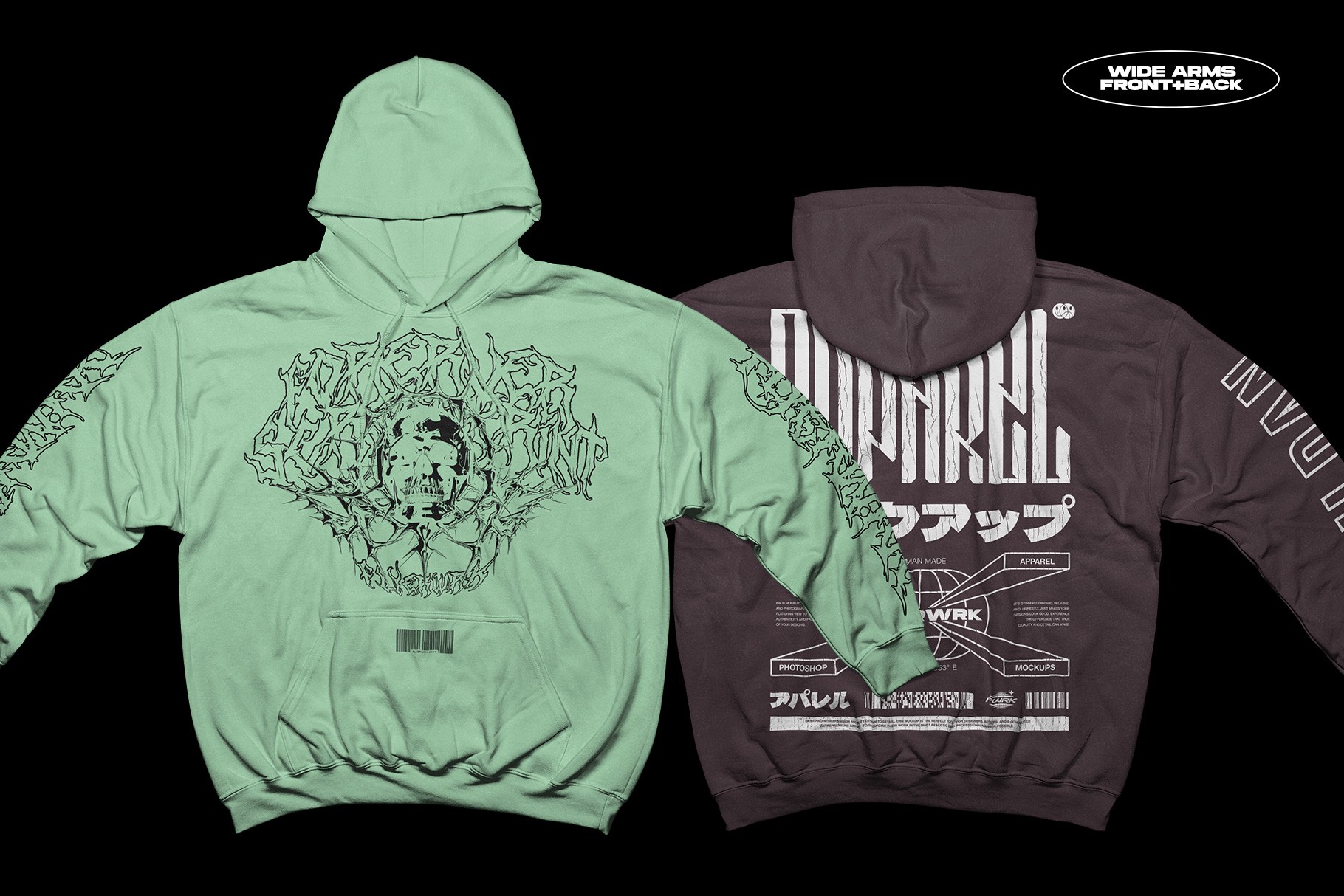 Gildan 18500 Hoodie Wide arms mockup showing front and back design preview