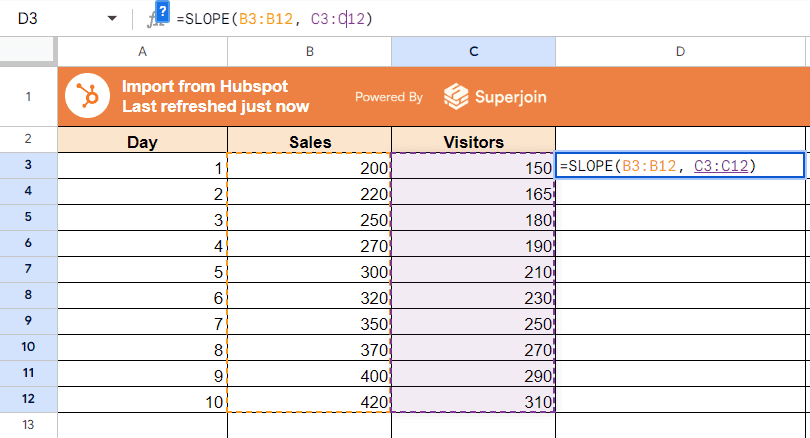 Replace y_values and x_values with the actual range of your data. For example: