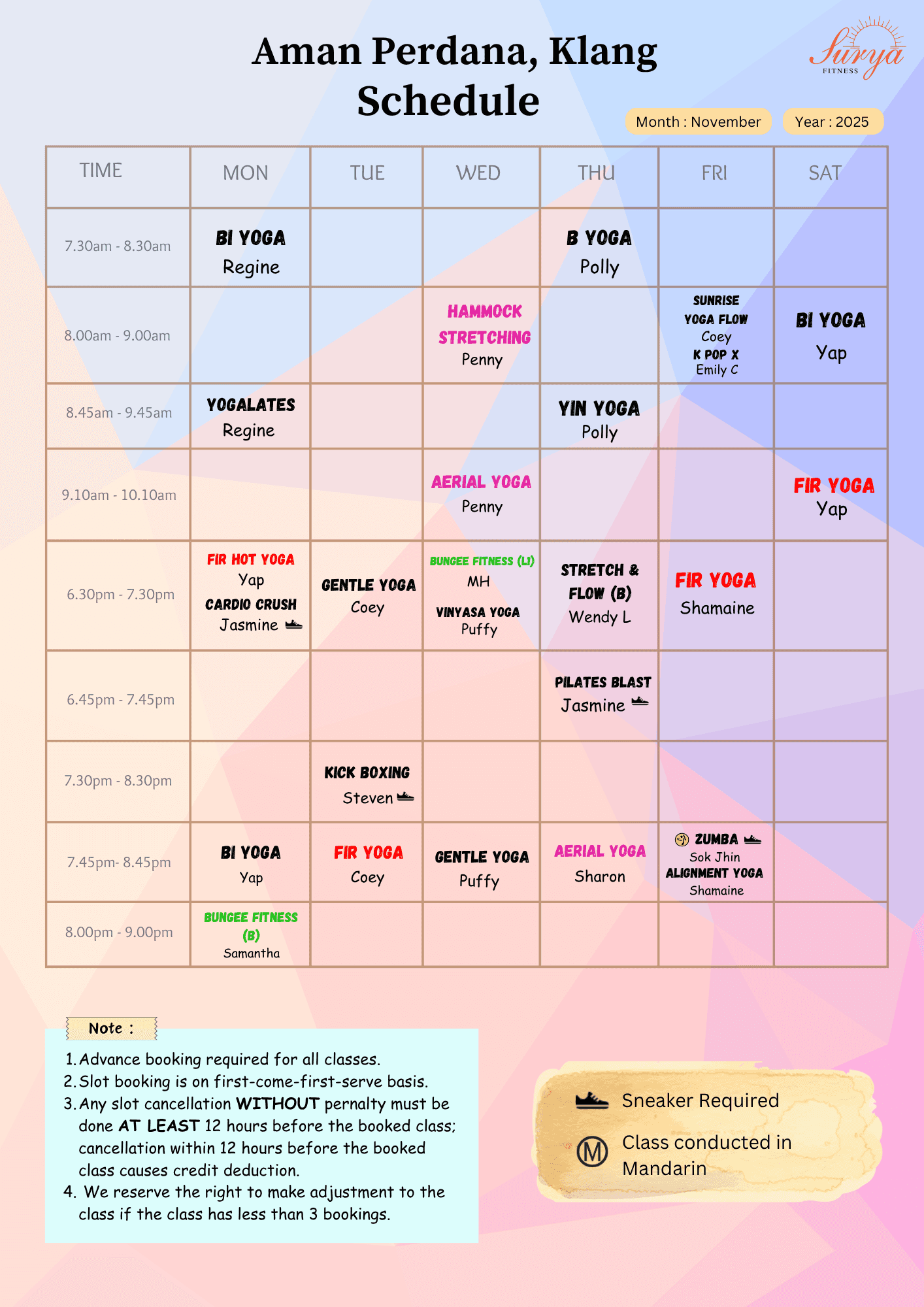Surya Fitness Aman Perdana Schedule