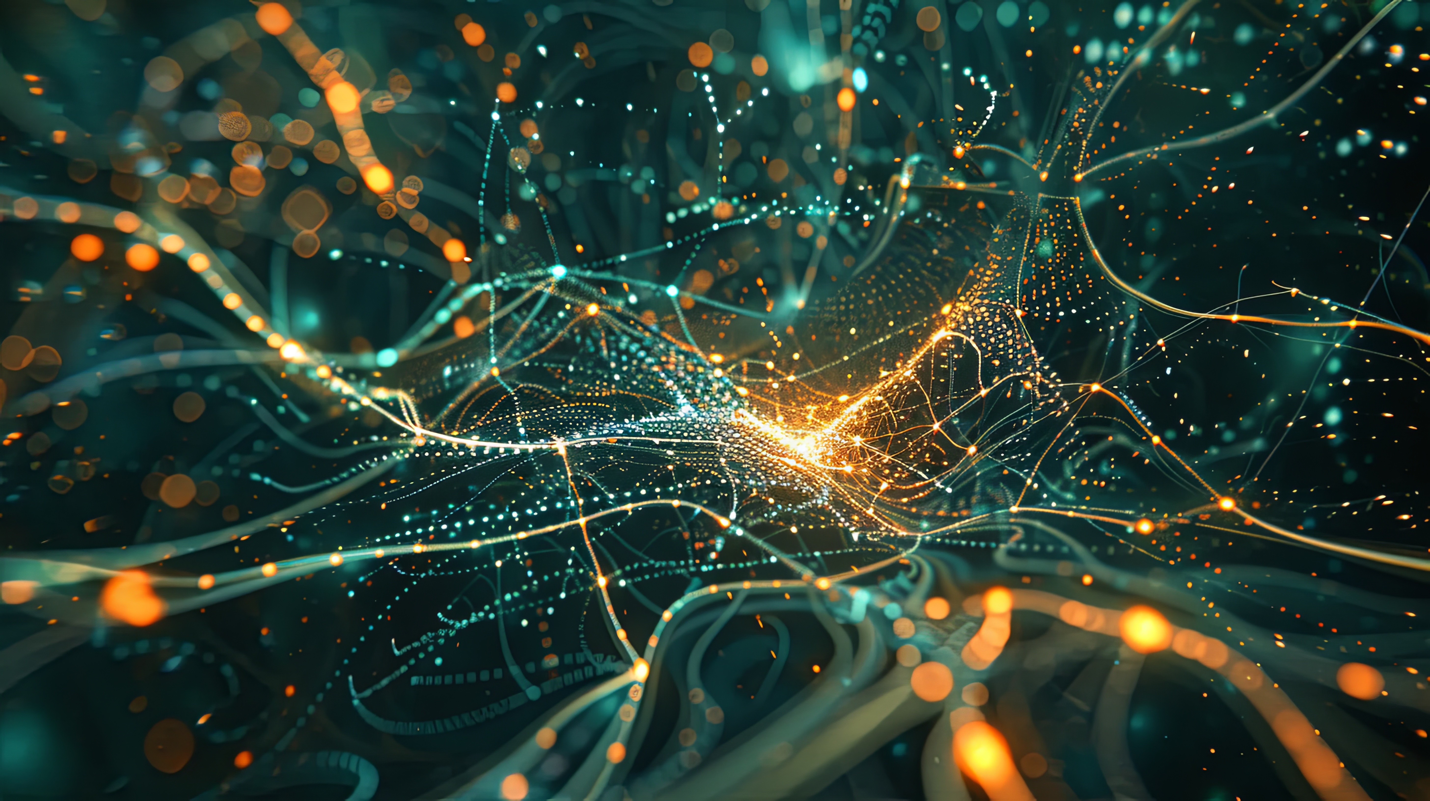 Abstraktes, netzartiges Muster aus verbundenen Punkten und Linien, das Entscheidungsalternativen, Einflussfaktoren und Ergebnisse darstellt