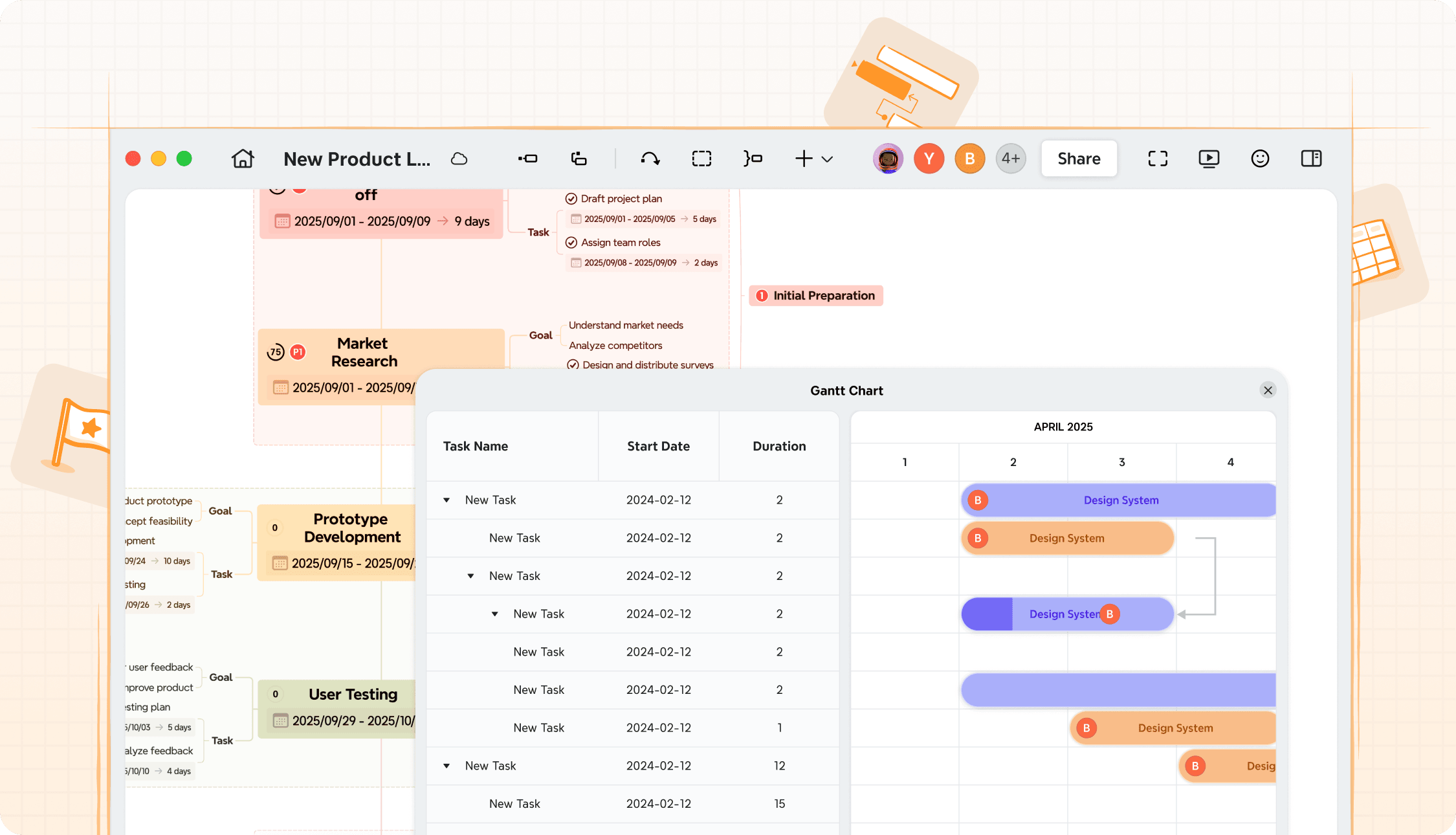 Xmind Gantt chart for task planning and tracking