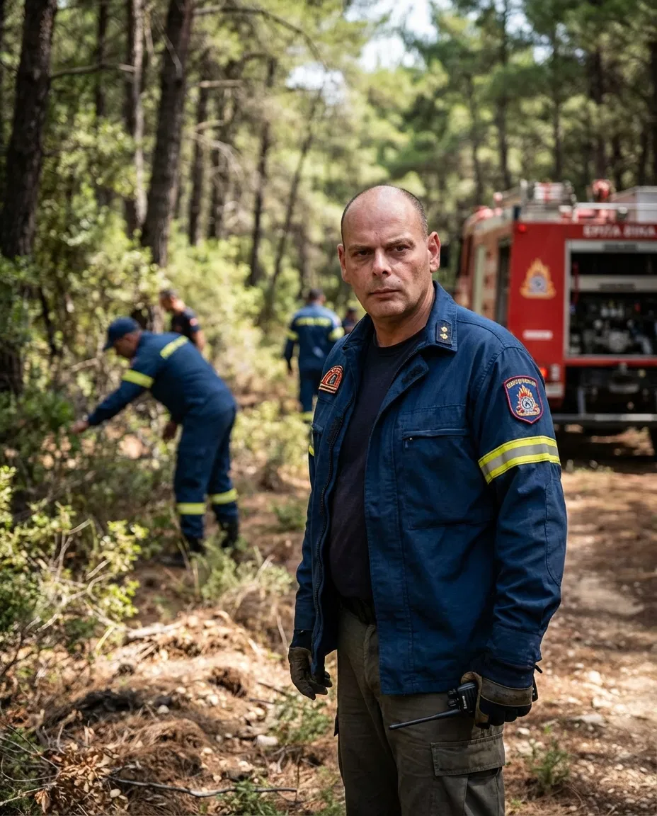 Portrait of missing Greek fire service commander Konstantinos Ginis.