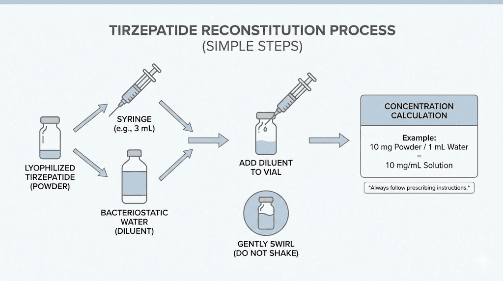 How to reconstitute tirzepatide with bacteriostatic water for accurate syringe dosing