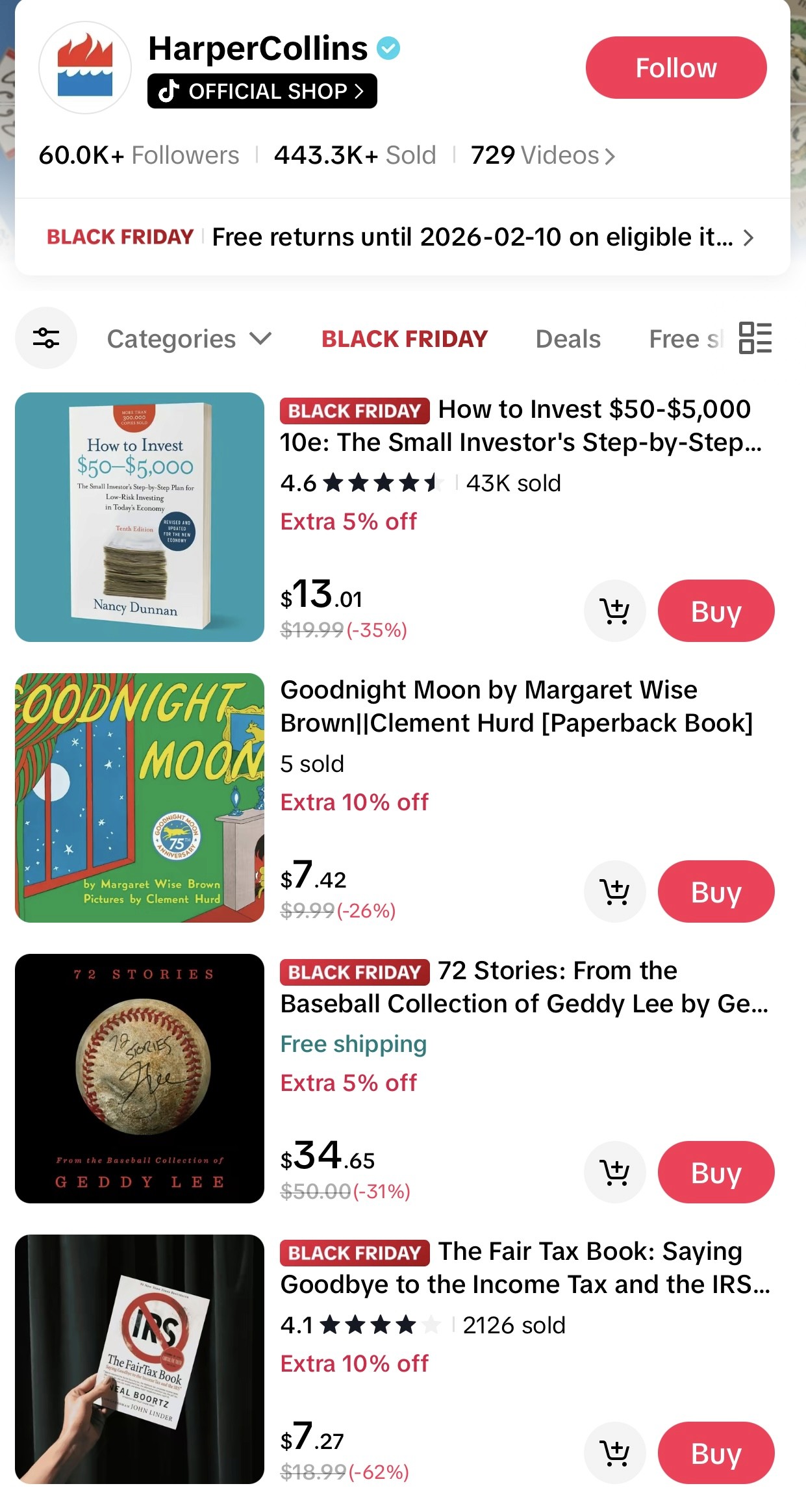 HarperCollins Official Shop in TikTok Shop powered by AfterShip Feed.
