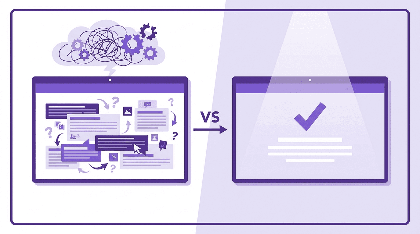 Comparison of a cluttered pitch deck slide versus a clean, investor-ready slide