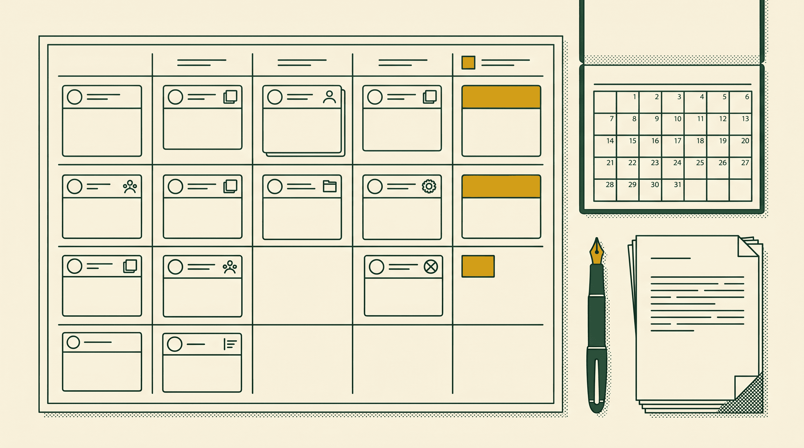 Authorship planning table with role cards and dated notes