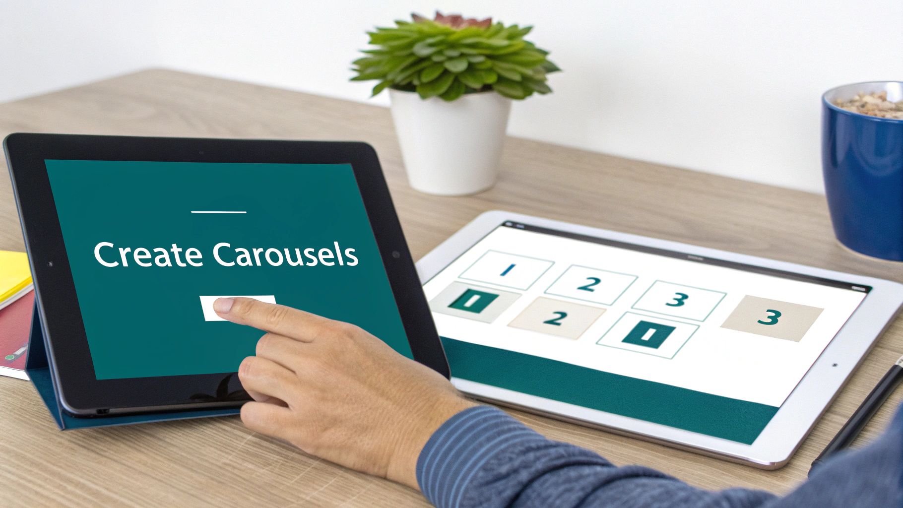 Person designing a carousel post on a laptop