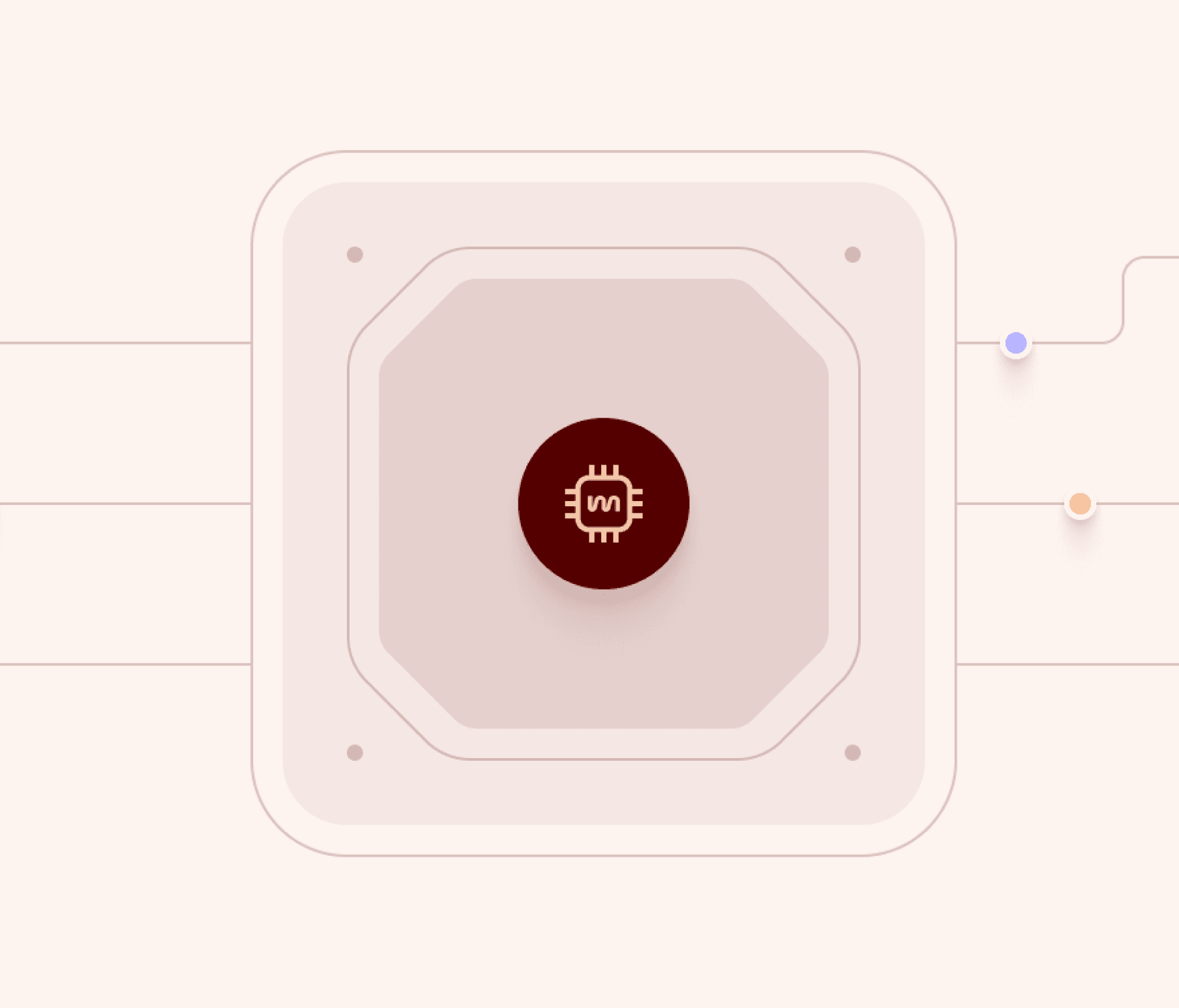 A square button with a bright red circle displayed on its surface.