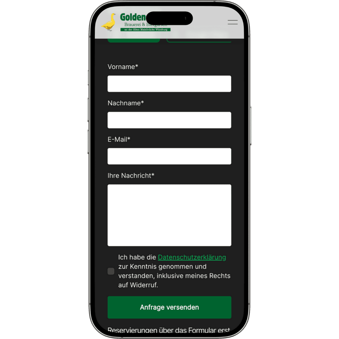 iPhone Mockup der Website Goldene Gans Würzburg