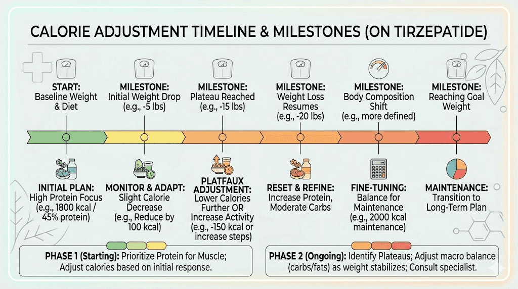 When to recalculate calories on tirzepatide weight loss journey timeline