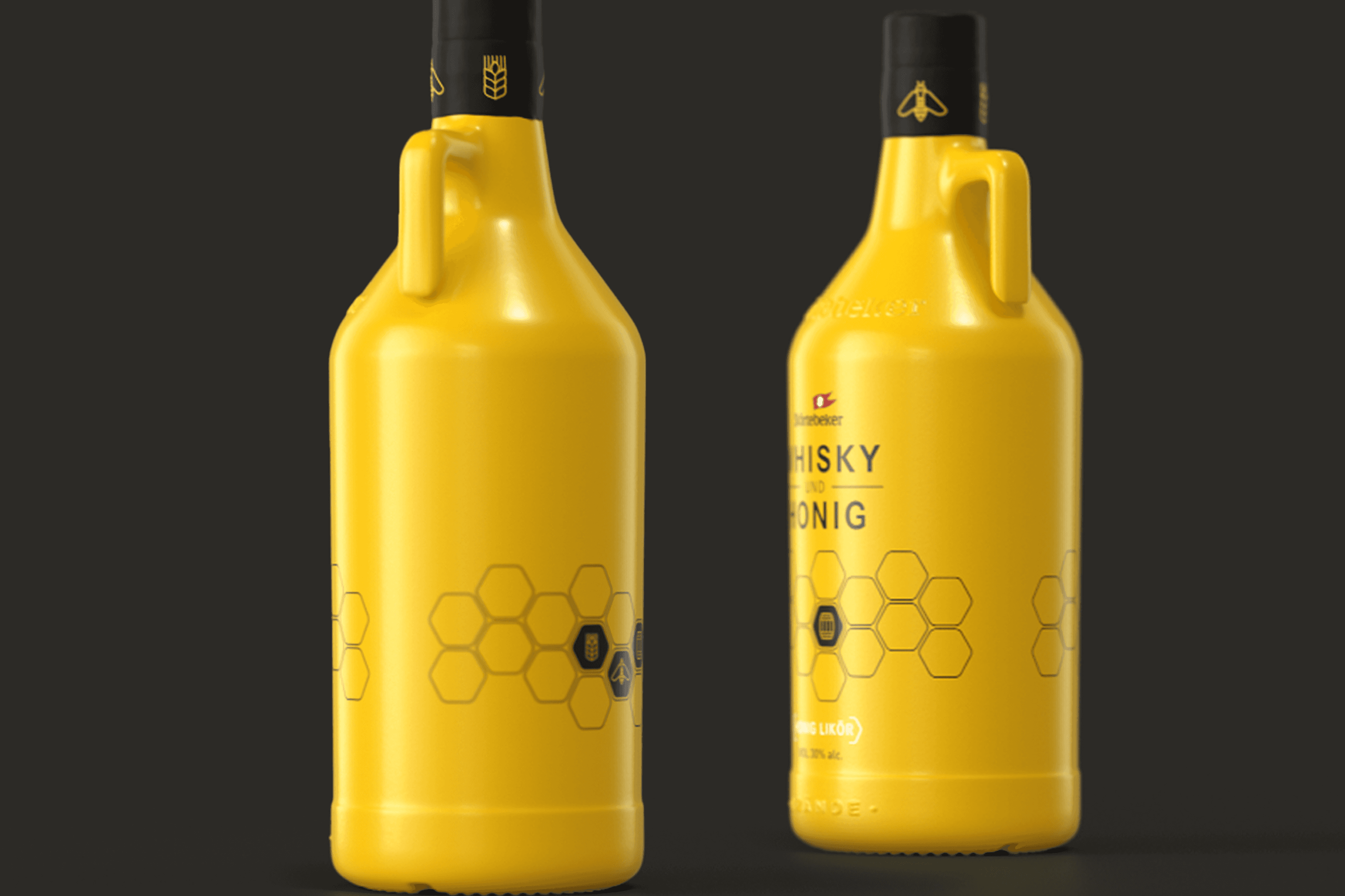 Yellow whisky and honey liquor bottle