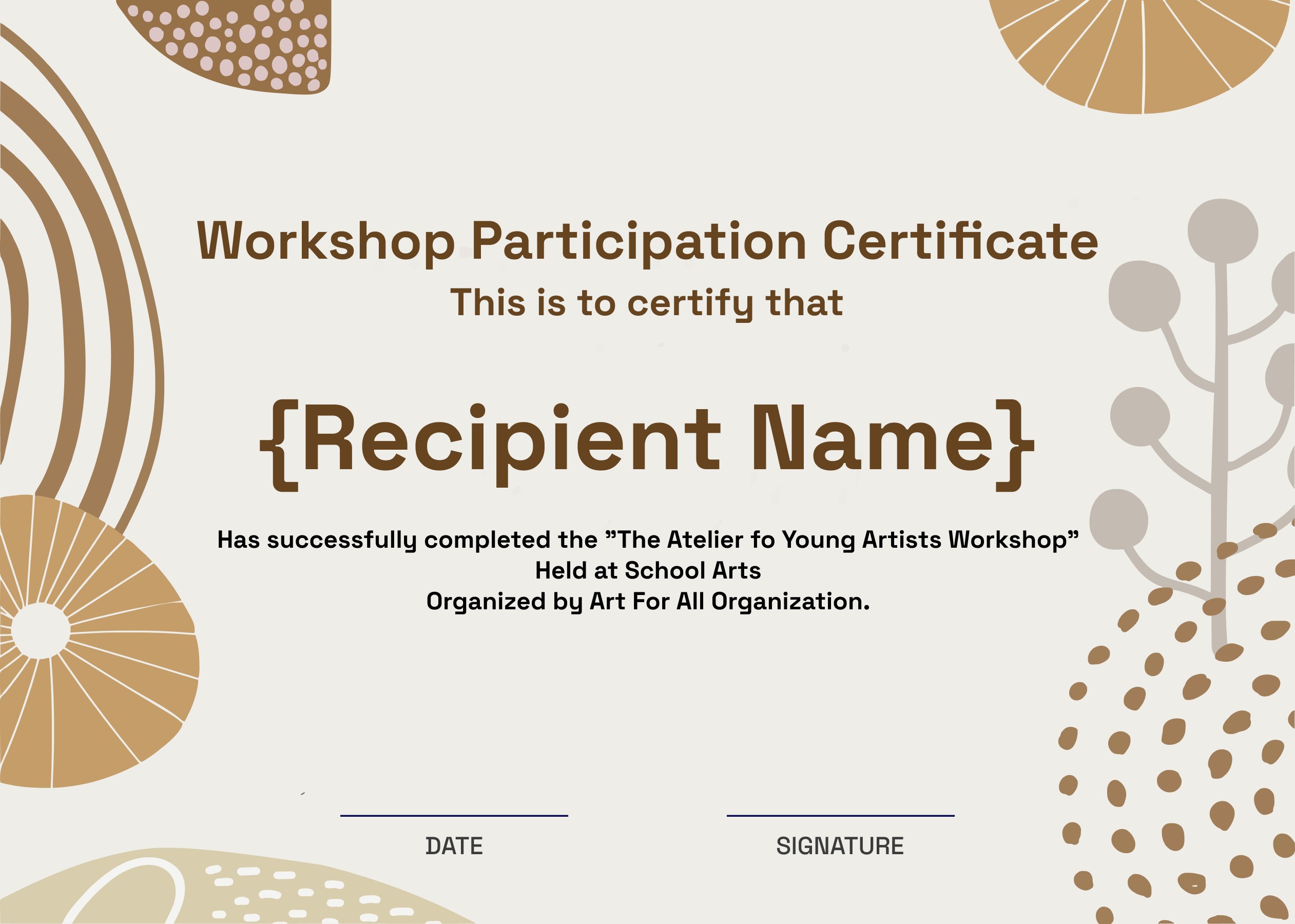Wauld - Minimalistic and beige toned workshop certificate template