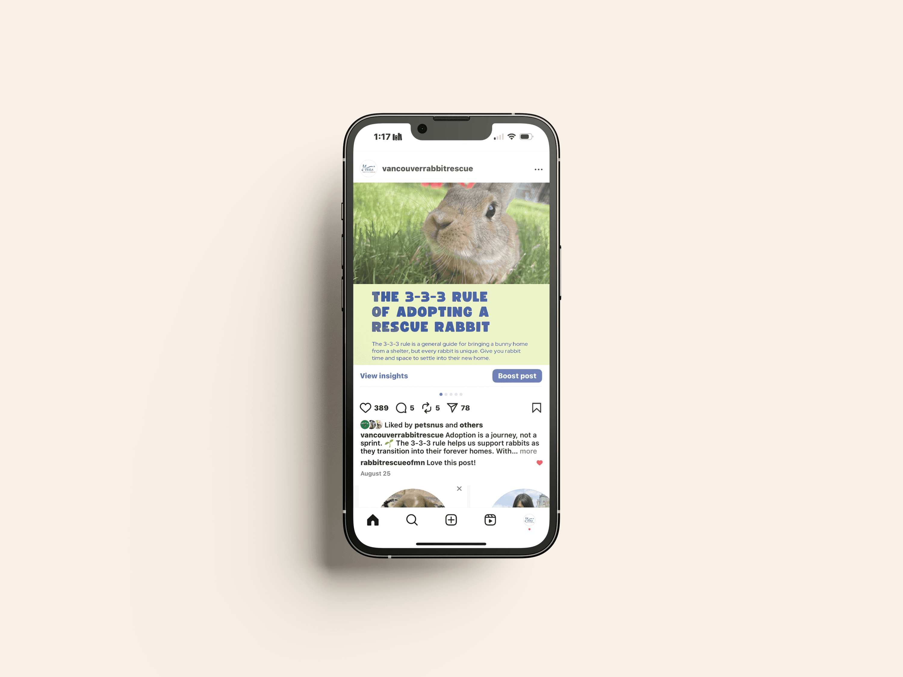 Single phone mockup of VRRA instsgram