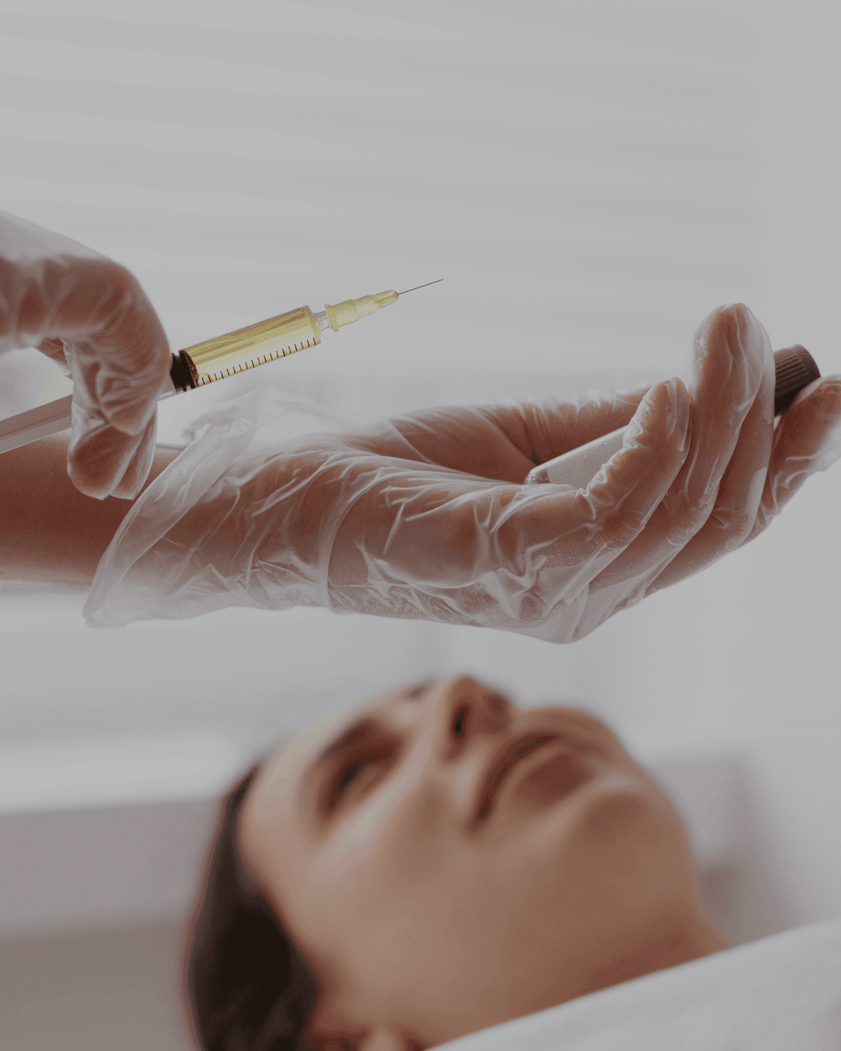 Close-up of PRP facial procedure where platelet-rich plasma is injected to stimulate collagen, improve skin texture, and reduce wrinkles.