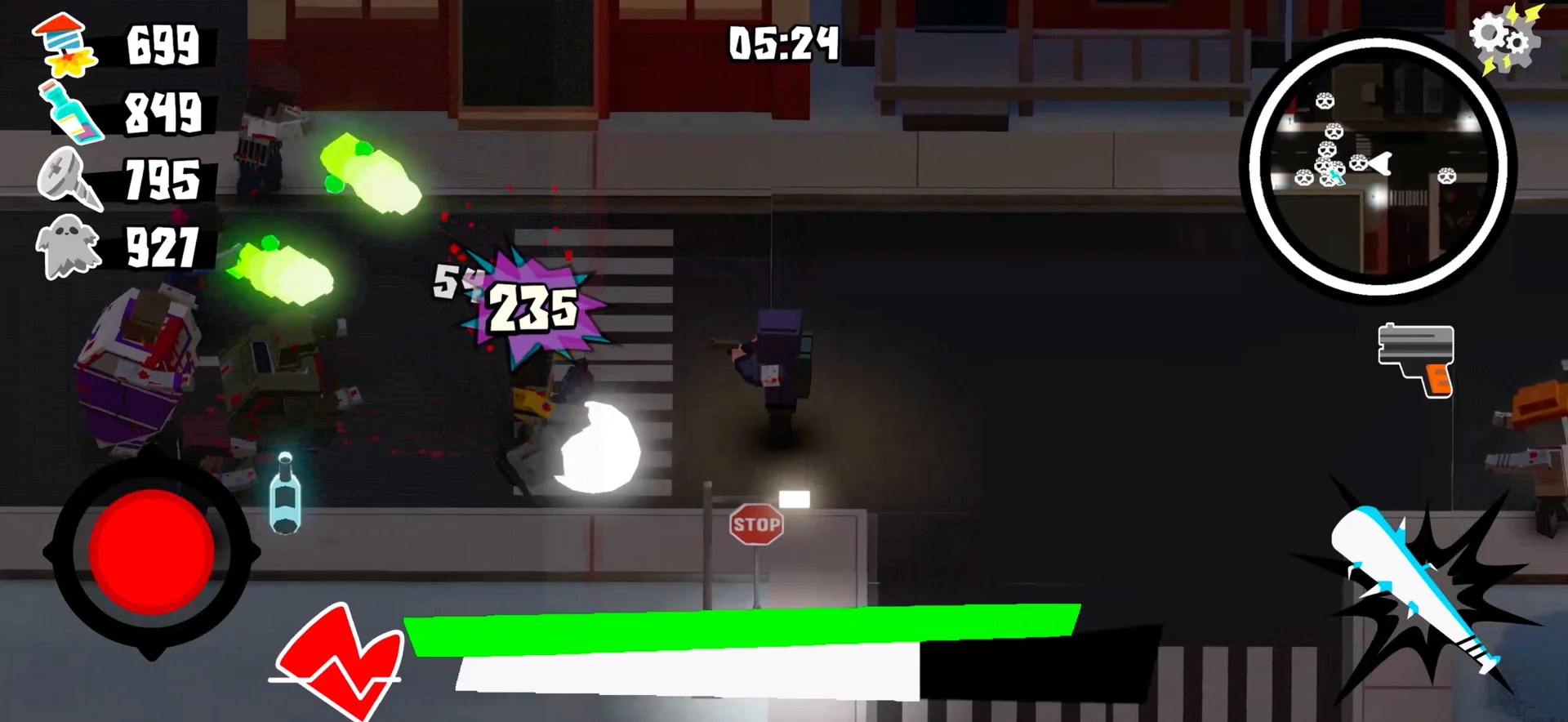 Player fighting a zombie horde and collecting pickups during a Zombie Citizen run