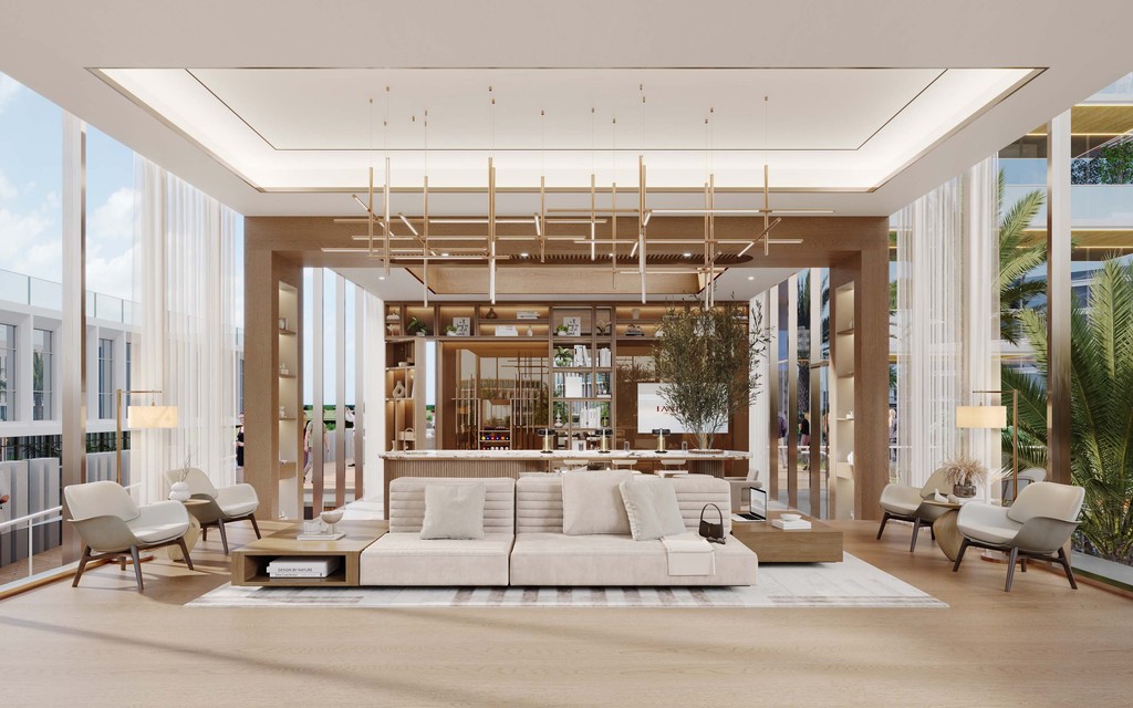 Modern living room design in Wynwood Horizon, highlighted by a large television and sleek furniture.