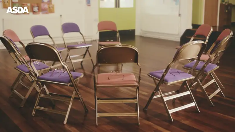 Various shots of glasses on chairs in a meeting room.
