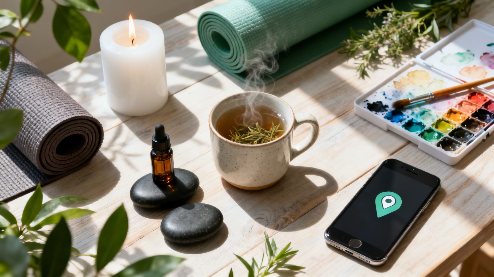 Multiple different activites shown that can help relieve stress