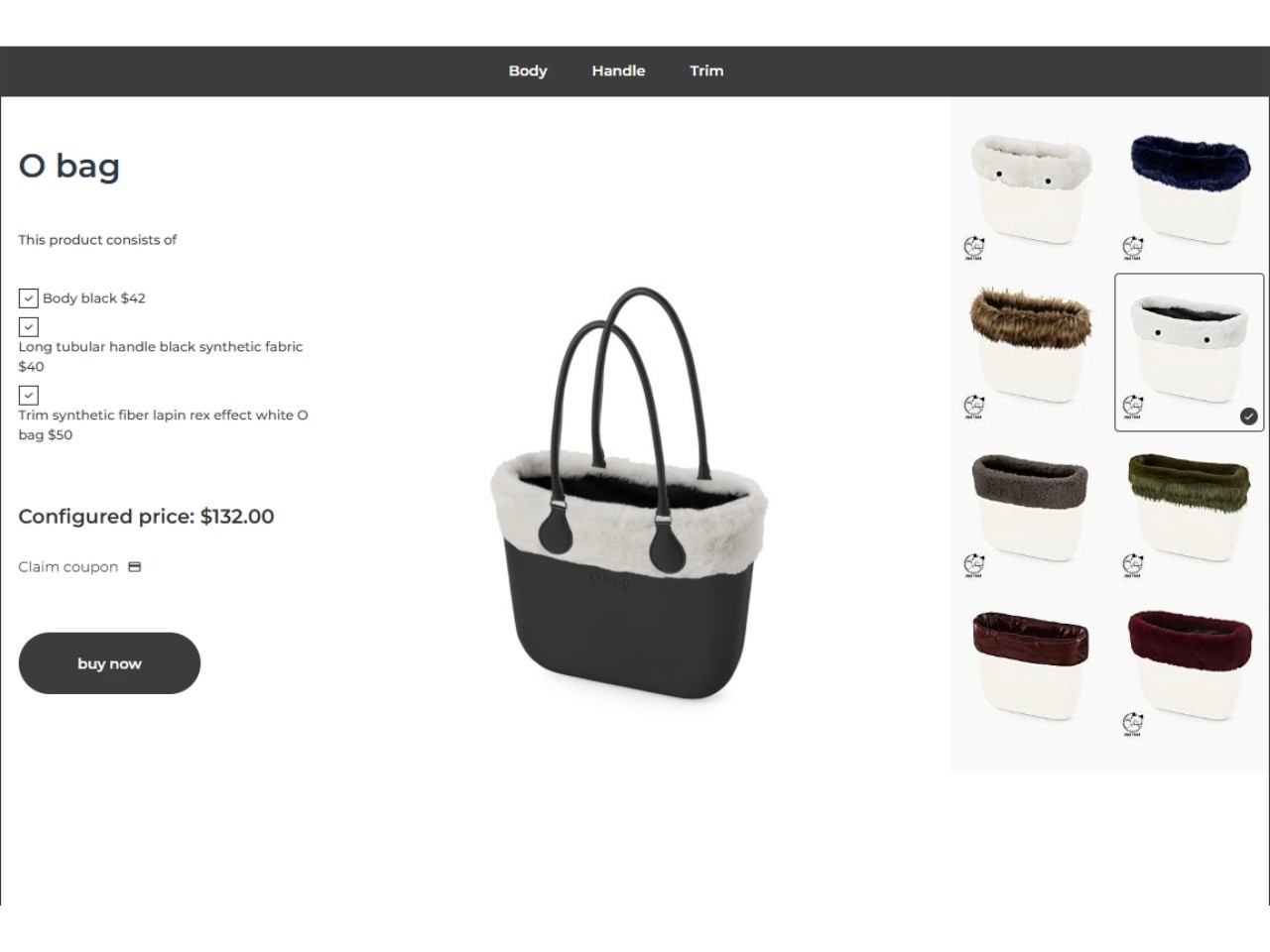 handbag product configurator example