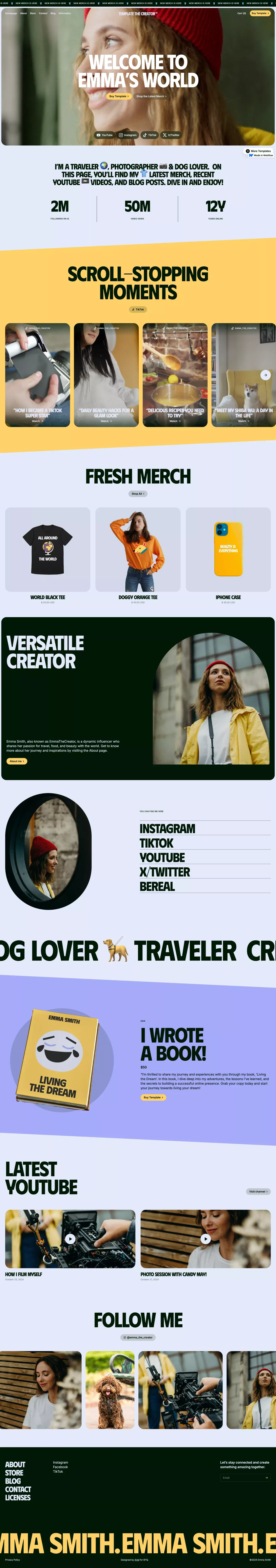 Template The Creator - Webflow Ecommerce portfolio page screenshot showcasing Advertising and Marketing design